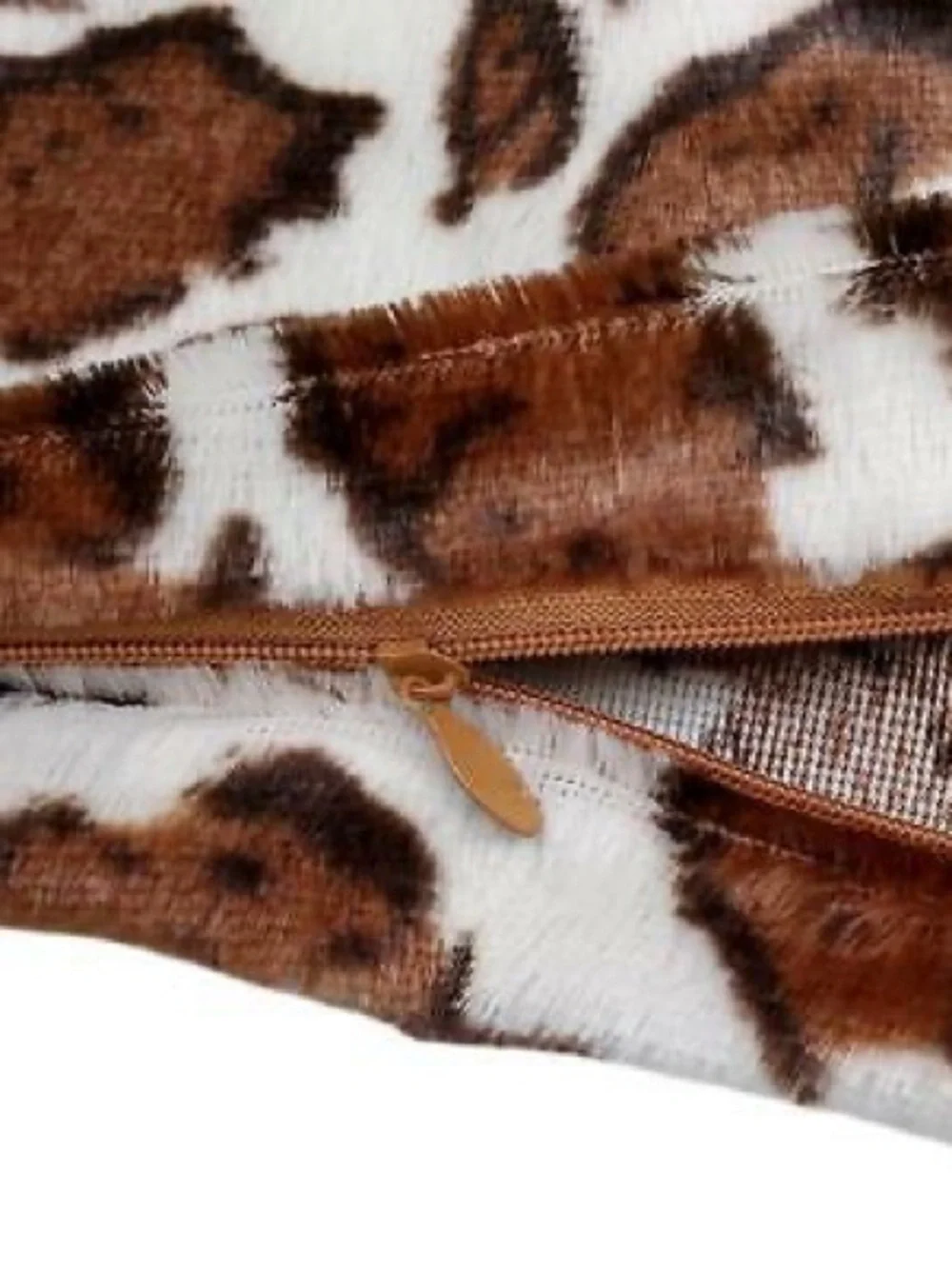 Leopard Print Faux Fur Accent Pillow - Cream and Brown